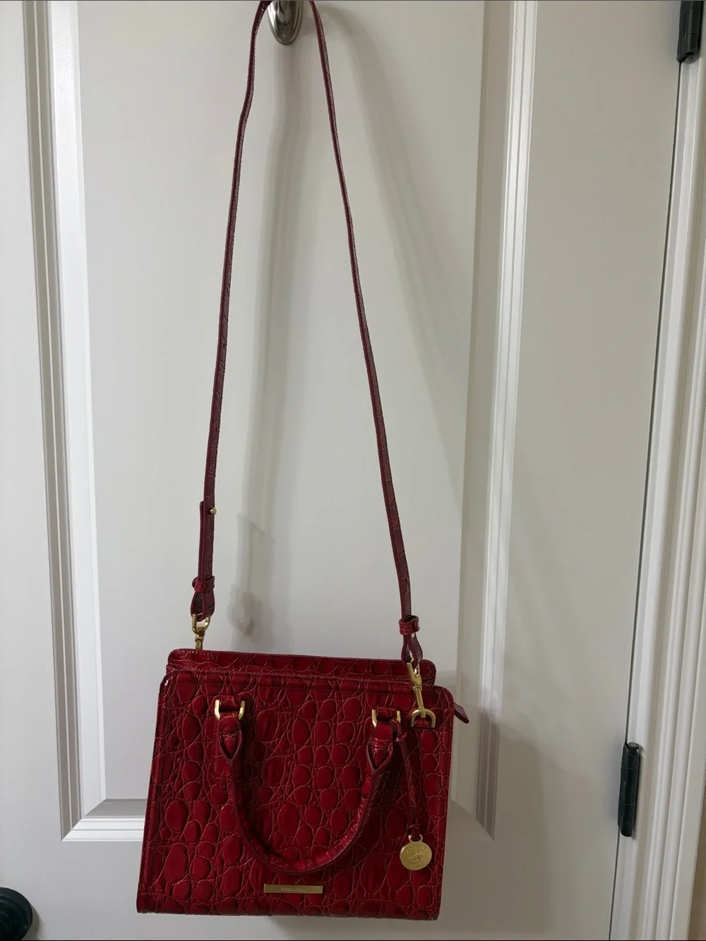Brahmin Cami Sriracha-Vanderbilt Leather Satchel with Gold Hardware